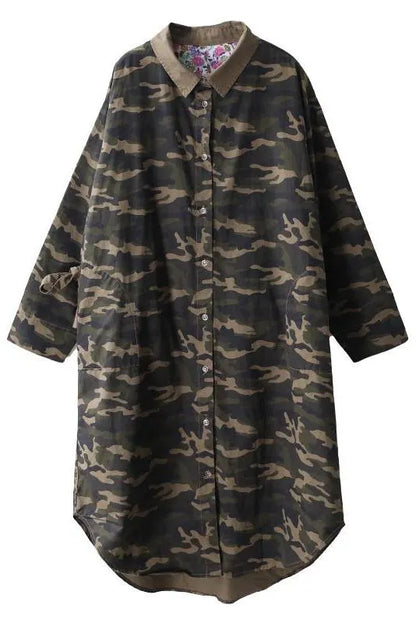Limited Stock- Camouflage Polo Collar Cotton Shirt Dress