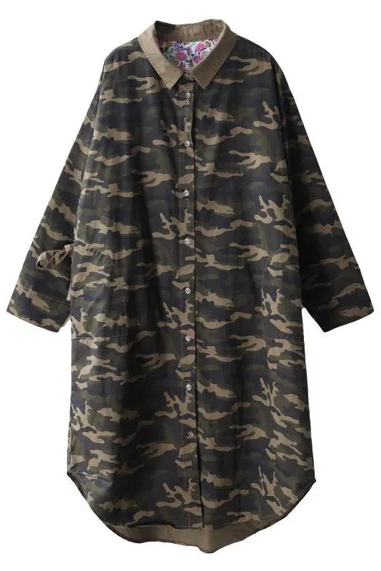Limited Stock- Camouflage Polo Collar Cotton Shirt Dress