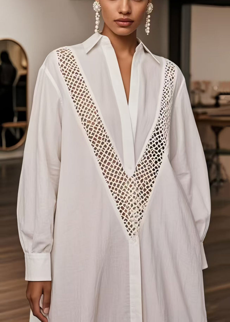 Modern White Oversized Hollow Out Cotton Dresses Spring