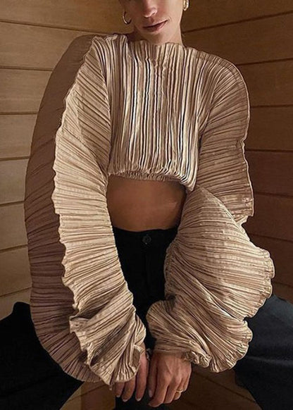 Unique Black Wrinkled Cotton Top Long Sleeve