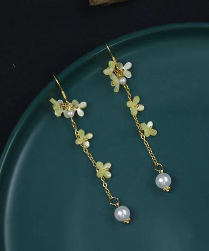 Gold Sterling Silver Overgild Pearl Coloured Glaze Tassel Drop Earrings