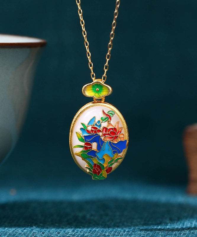 Diy Gold Ancient Gold Jade Enamel Pendant Necklace