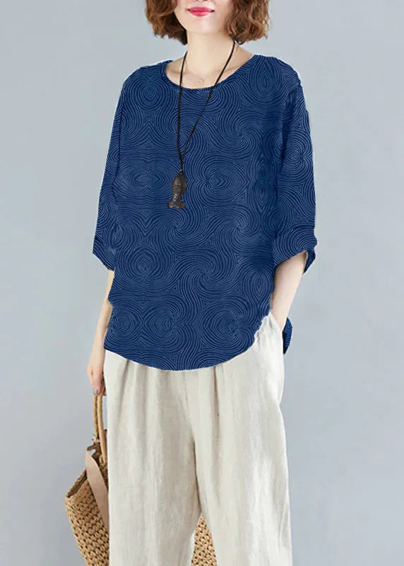 Simple Navy O-neck Patchwork Applique Print Cotton Tank Tops Summer