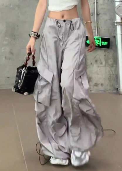 Silvery Drawstring Pockets Pants Summer