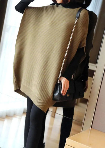 French Light Green O-neck Patchwork Fall Knit Vest