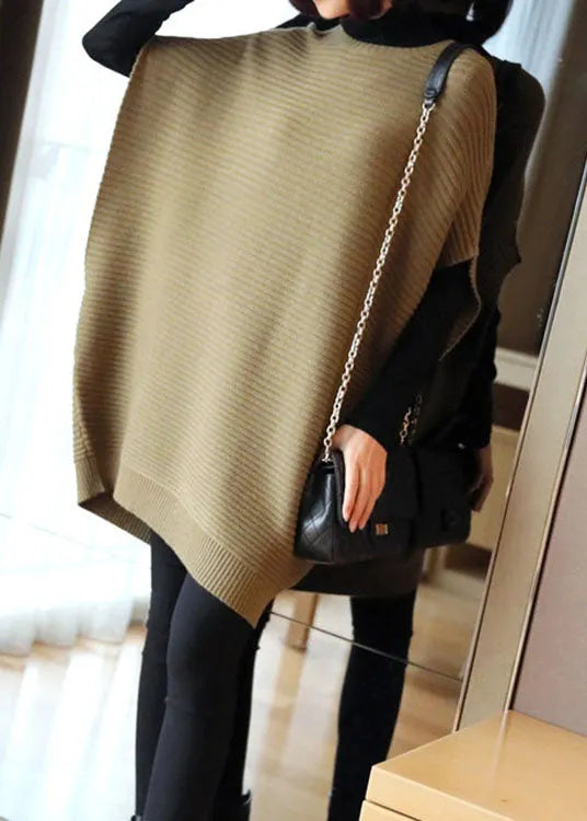 French Light Green O-neck Patchwork Fall Knit Vest