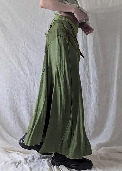 Green Asymmetrical Side Open Cotton Skirts Summer