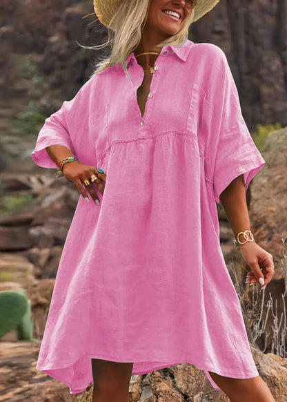 Apricot Peter Pan Collar Cotton Vacation Dresses Summer