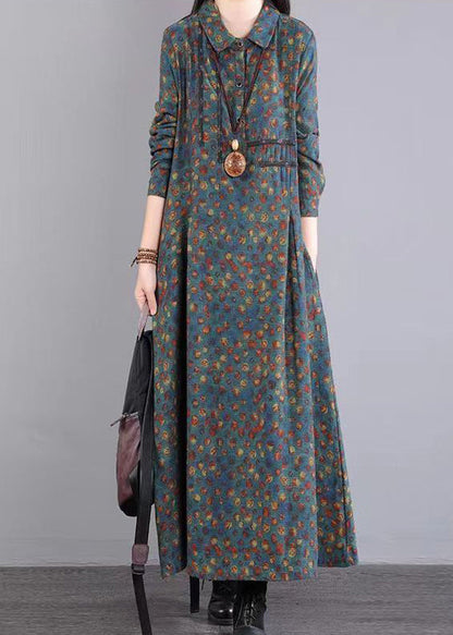 Purple Peter Pan Collar Patchwork Cotton Maxi Dresses Fall