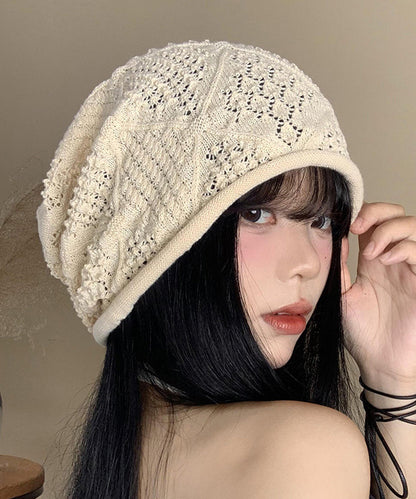 Diy Versatile Beige Hollow Out Thin Knit Bonnie Hat