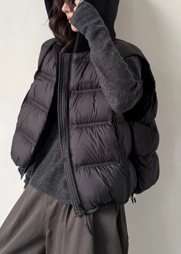 Black Zippered Pockets Knit Patchwork Duck Down Waistcoat Sleeveless