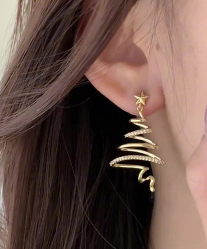 Golden Starlight Christmas Tree Zircon Copper Drop Earrings