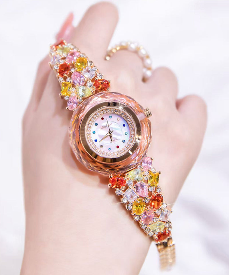 Rainbow Copper Zircon Crystal Tempered Glass Quartz Movement Watch