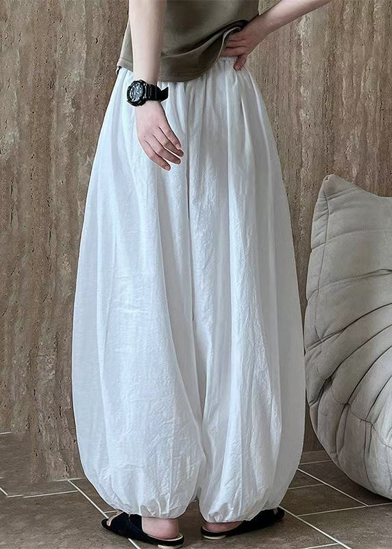 White Oversized Cotton Lantern Pants Summer