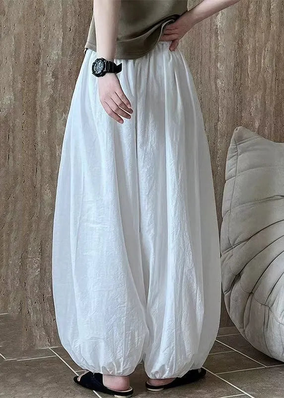 White Oversized Cotton Lantern Pants Summer
