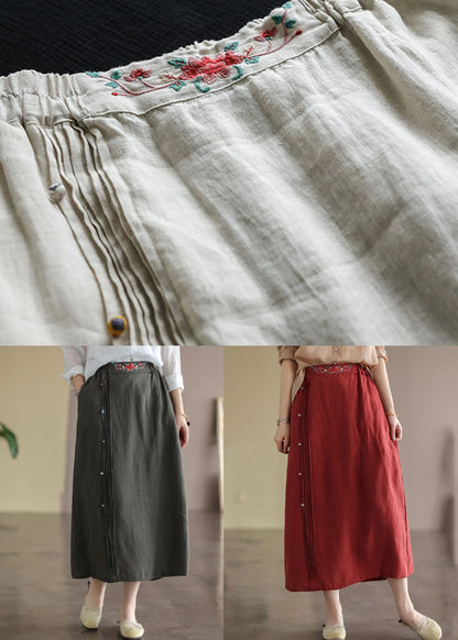 Red Wrinkled Embroidered Patchwork Cotton Skirts Summer