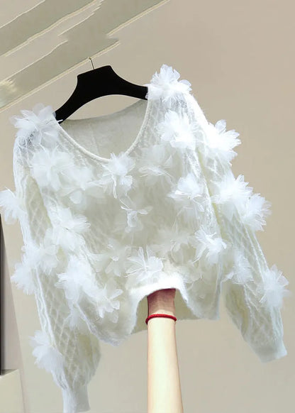 White O-neck Cotton Knit Sweater Winter