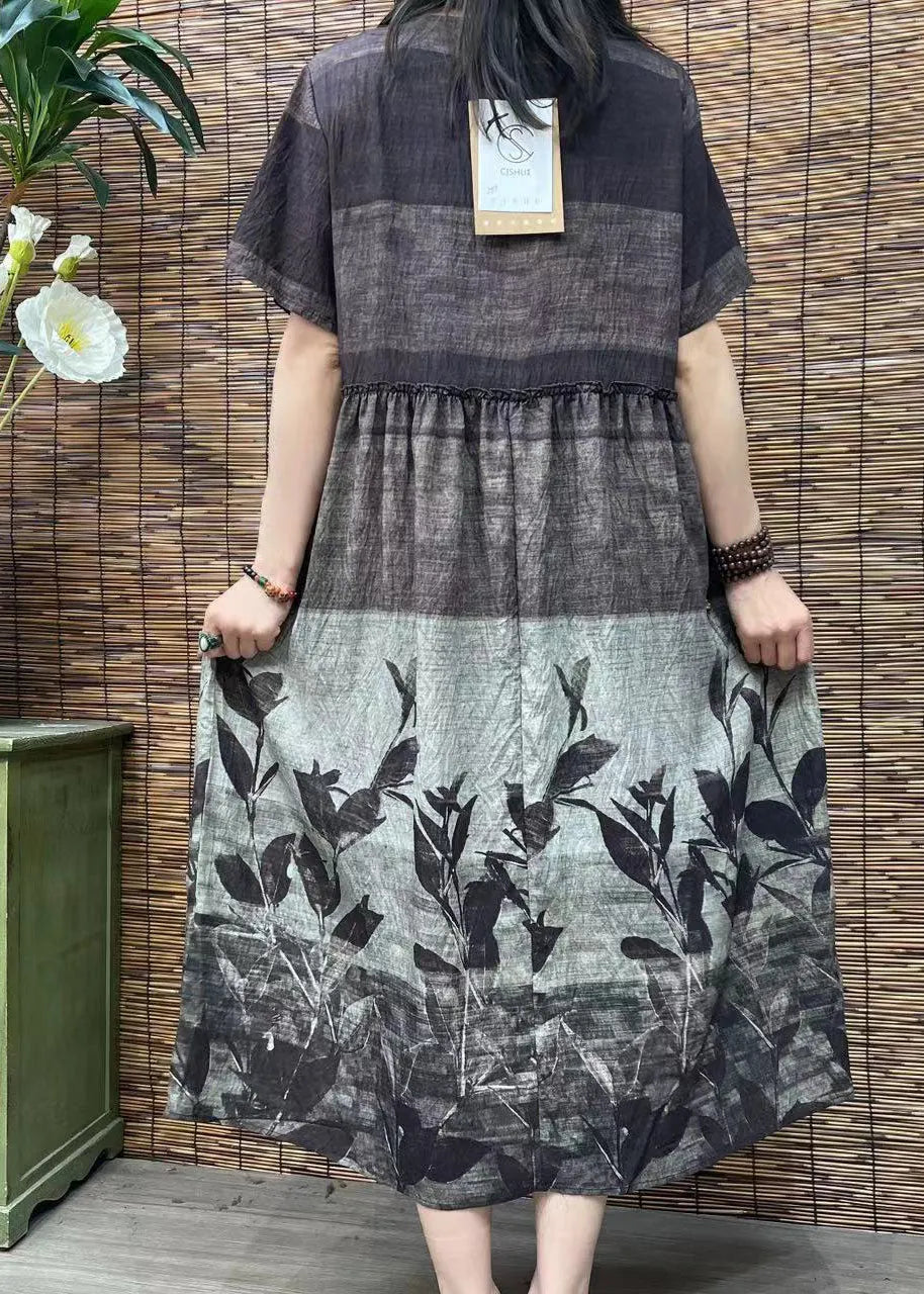 O Neck Print Patchwork Cotton Dress Summer