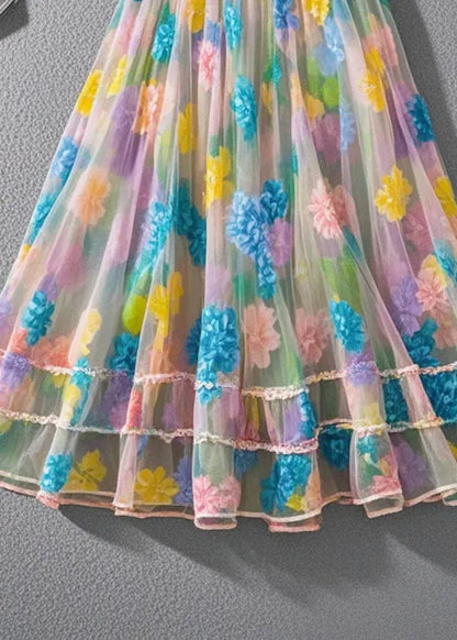 Multicolor Print Tulle Beach Skirt Summer