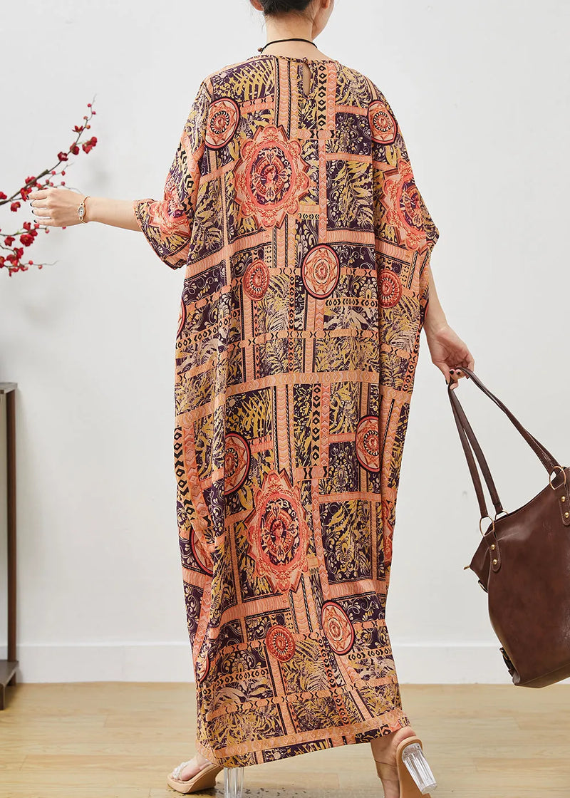 Orange Oversized Print Cotton Vacation Dress Summer
