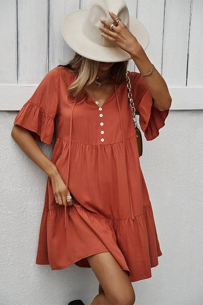 Green Short Sleeves A-line Dresses