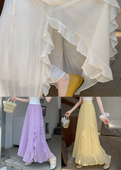 Beige Wrinkled Summer Skirts Elastic Waist