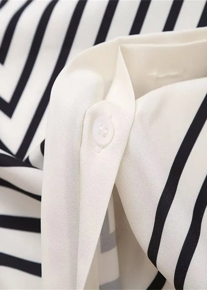 O Neck Striped Chiffon Shirt Tops Spring