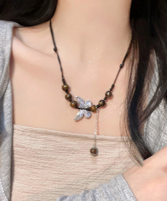 Coffee Hand Knitting Butterfly Tassel Pendant Necklace
