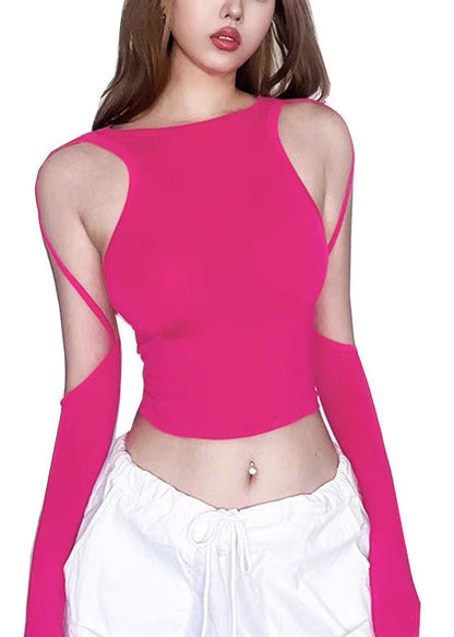 Rose Asymmetrical Cold Shoulder Top Summer