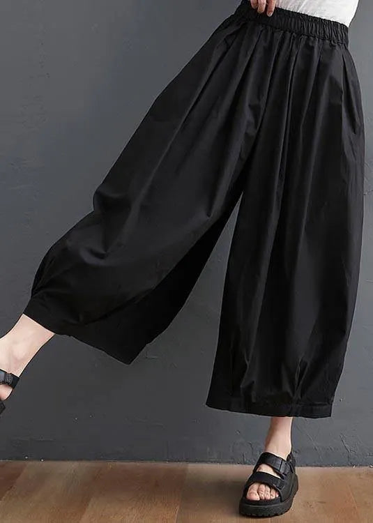 Modern Black High Waist Asymmetrical Design Summer Cotton Linen Pants