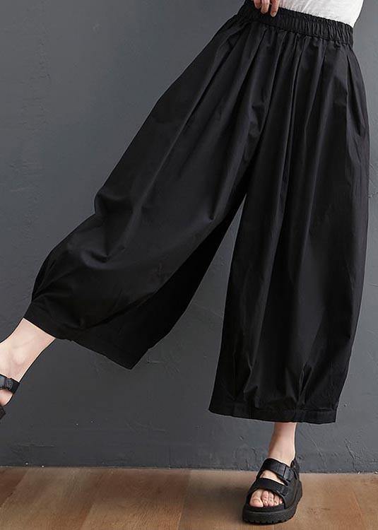 Modern Black High Waist Asymmetrical Design Summer Cotton Linen Pants