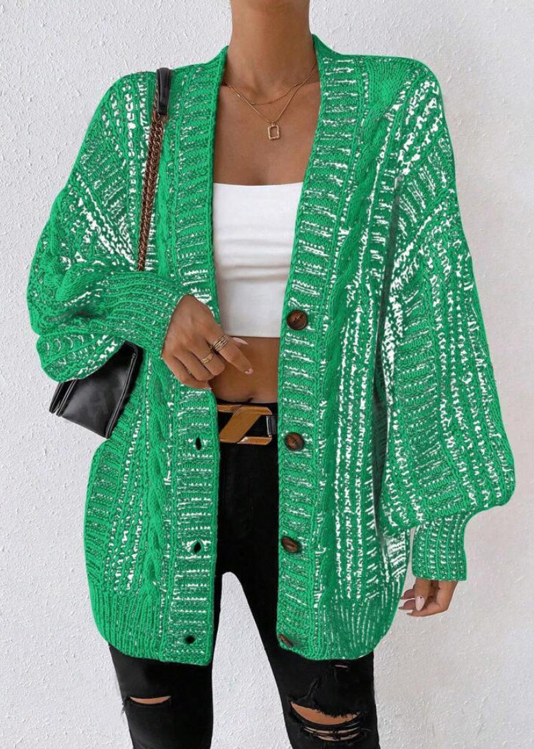 Black V Neck Button Loose Knit Cardigan Fall