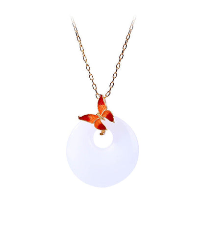 Diy White Copper Overgild Jade Enamel Butterfly Pendant Necklace