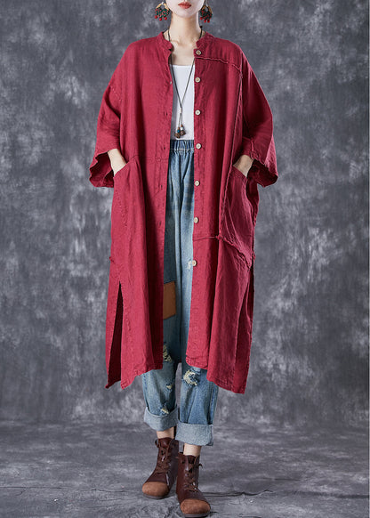 Mulberry Oversized Patchwork Side Open Linen Long Cardigan Summer