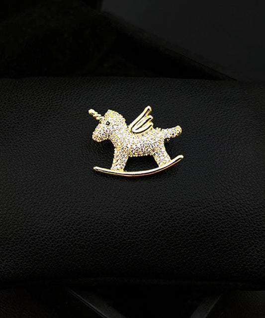 Gold Zircon Unicorn Brooches