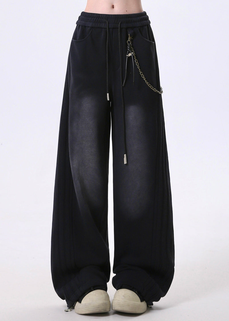 Grey Pockets Patchwork Elastic Waist Cotton Pants Spring