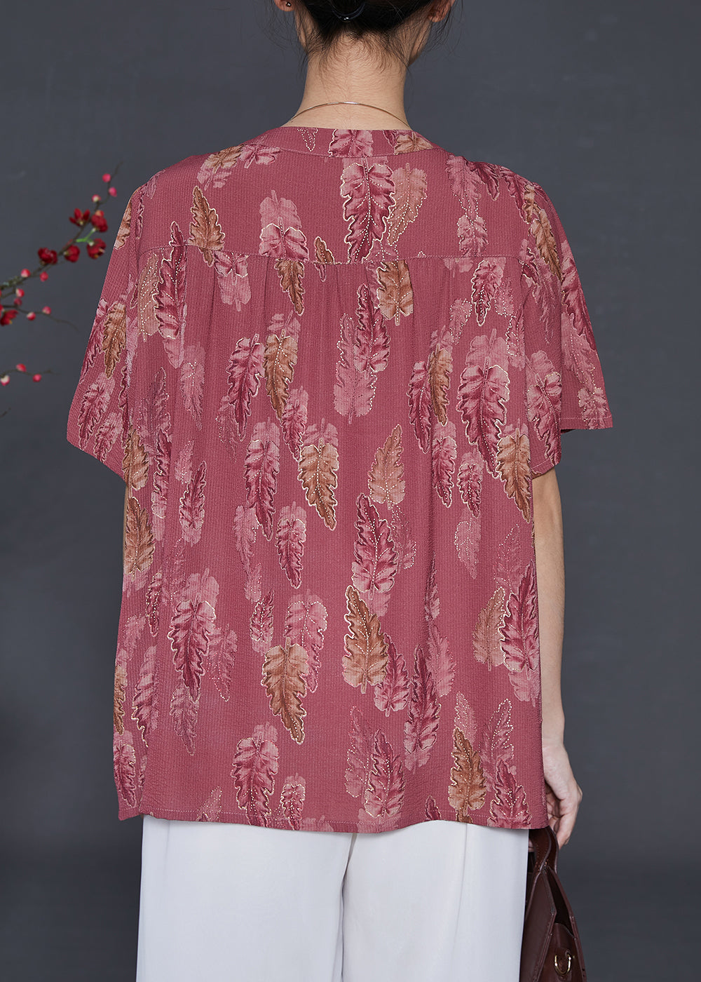 Brick Red Oversized Print Silk Shirt Summer