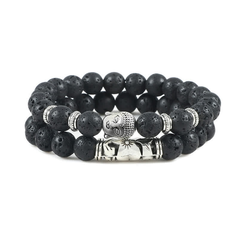 Buddha Stones 2pcs Natural Crystal Agate Buddha Protection Bracelet