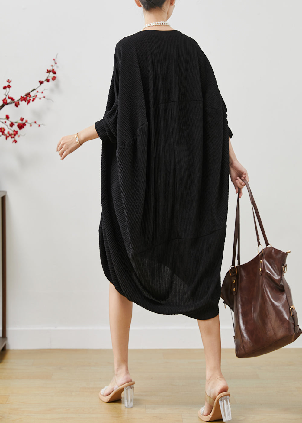 Black Low High Design Patchwork Cotton Dress Fall