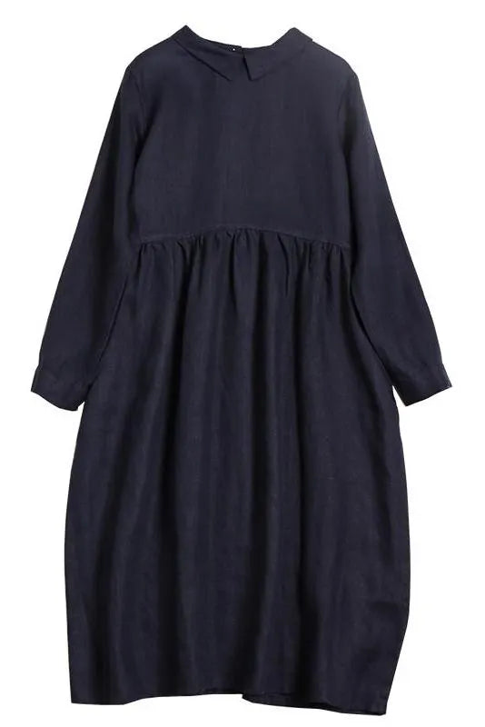 Linen Color Doll Collar Long Sleeves Dress