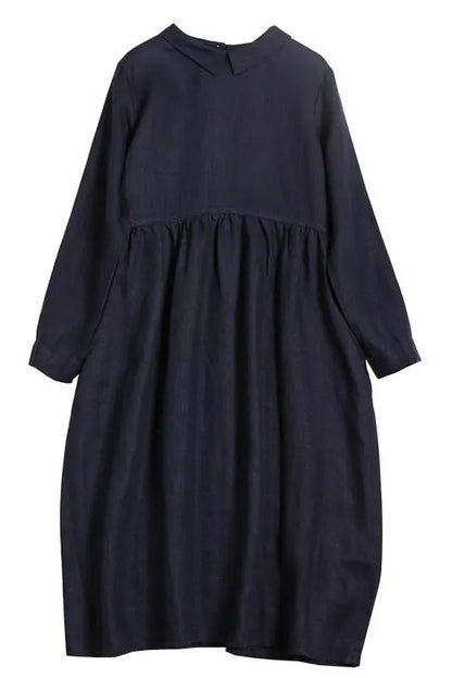 Linen Color Doll Collar Long Sleeves Dress