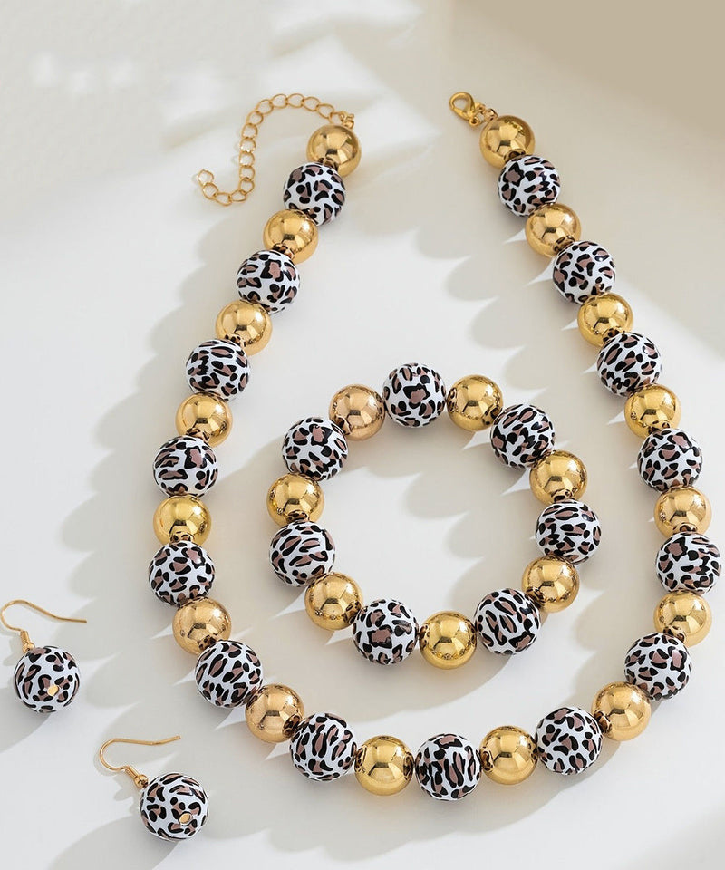 Retro Leopard Drop Earrings ,chain Bracelet and Pendant Necklace Three-piece Set