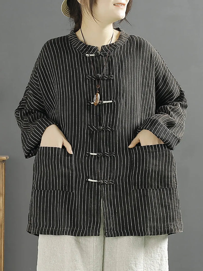 Spring Stripe Loose Linen Cotton Shirt