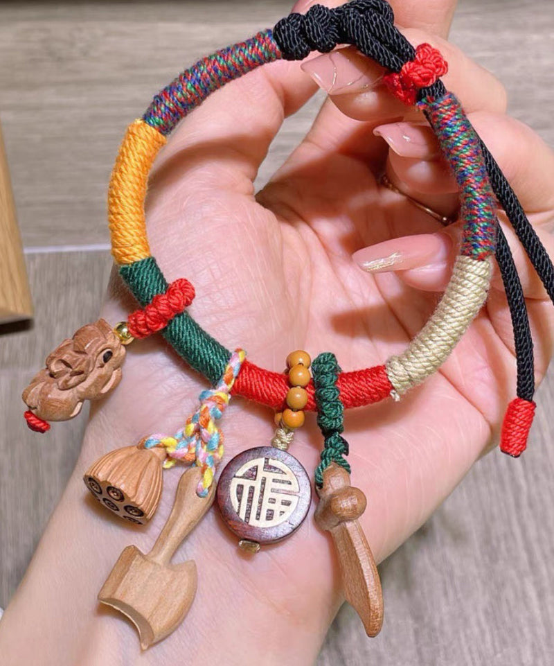Rainbow Hand Woven Mahogany Tassel Charm Bracelet