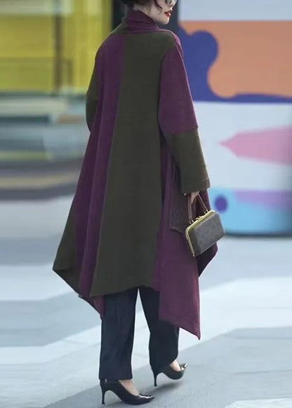 Colorblock V Neck Low High Design Knit Long Cardigans Winter
