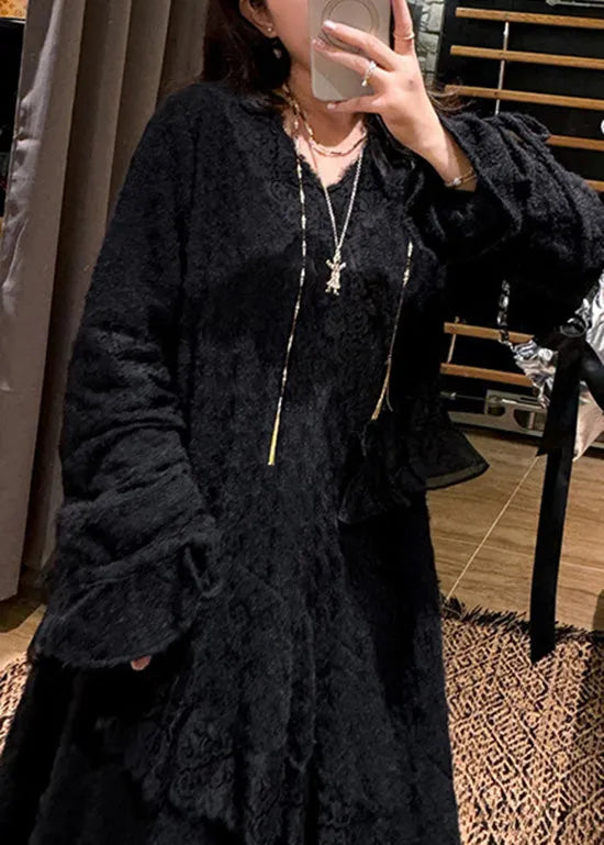Khaki V Neck Asymmetrical Patchwork Lace Dress Spring