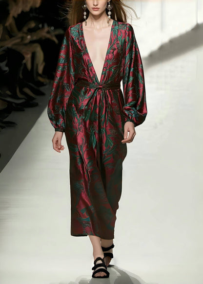 Mulberry V Neck Print Silk Vacation Dresses Spring