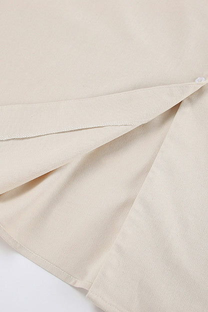 V Neck Single-breasted Cotton Linen A-line Dress