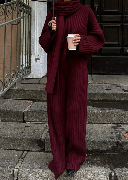Mulberry V Neck Knit Two Piece Set Fall