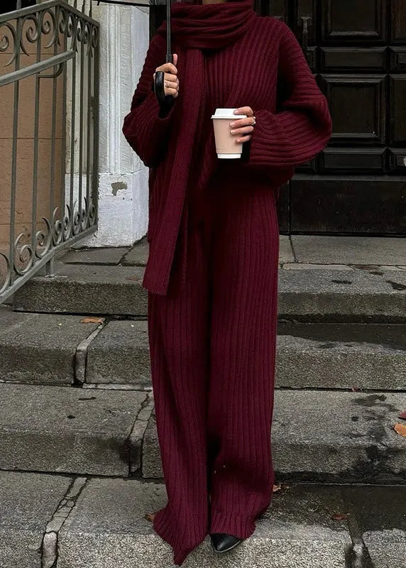 Mulberry V Neck Knit Two Piece Set Fall